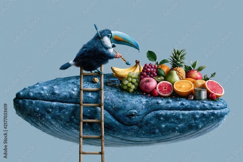 Fototapeta premium Toucan Painting Fruit on Whale