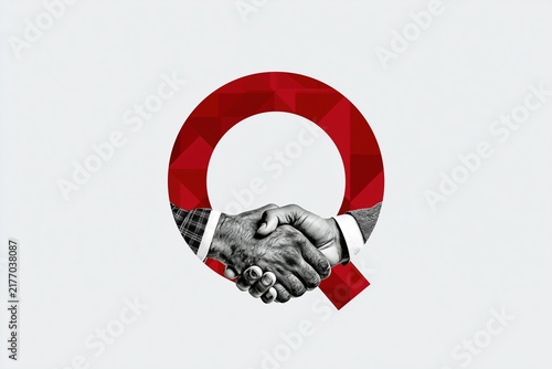 Business Handshake inside Red Letter Q Concept
