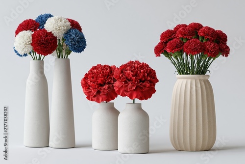 Carnation Flowers in White Ceramic Vases