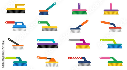 Set of Colorful Scrubbing Brushes Icons