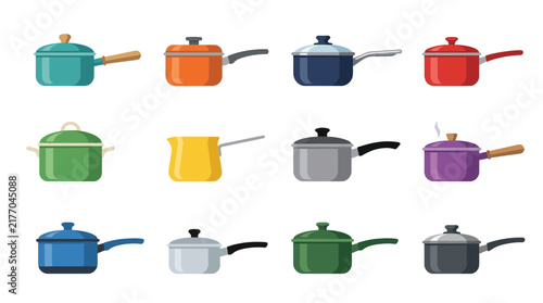 Set of Colorful Kitchen Cooking Pots and Pans Illustration