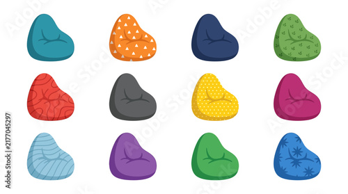 Colorful beanbag chairs vector collection on transparent background