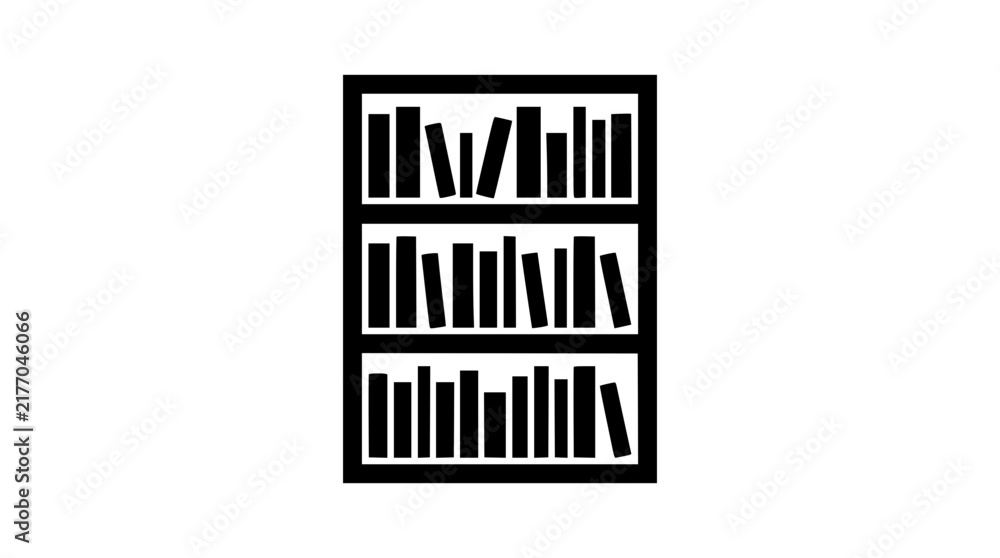 Obraz premium Minimalist Bookshelf Icon with Books on Three Shelves Vector Illustration