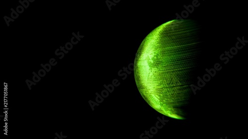 Bild auf Leinwand A luminous green curved surface displays fine horizontal striations as it emerges from deep black, creating an abstract study with strong negative space