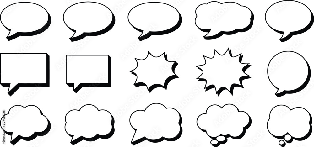 Fototapeta premium Speech Bubble Comic Book Dialog Cloud Minimal Flat Vector Graphic Illustration Set.