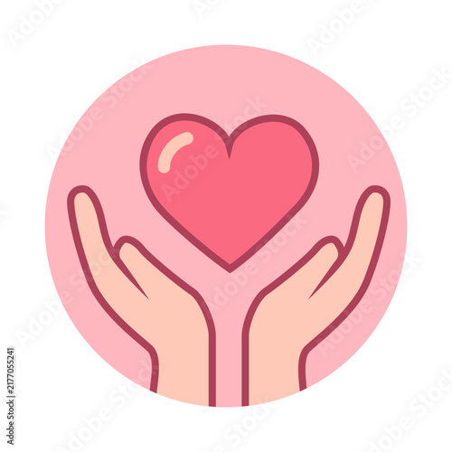 Caring Hands Holding Heart Health Support Symbol