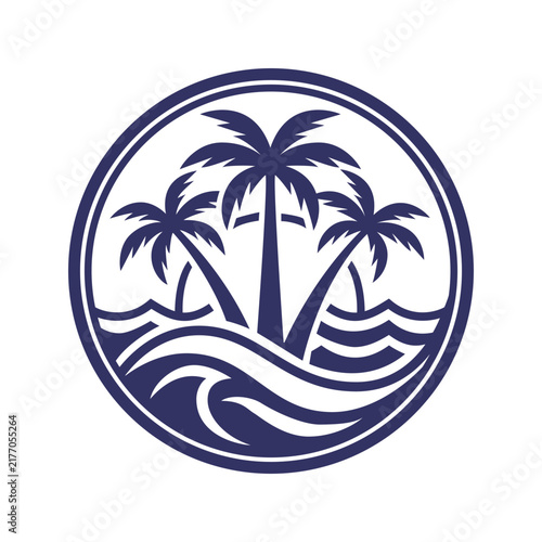 Tropical Palm Trees and Ocean Waves Vector