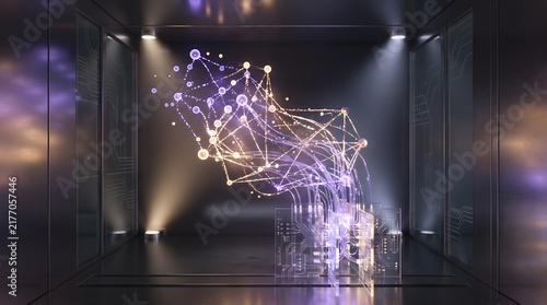 Abstract Artificial Intelligence Neural Network Visualization with Glowing Data Connections and Circuit Boards