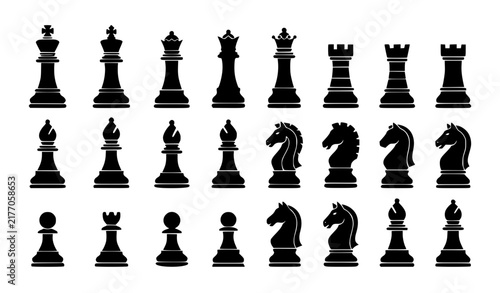 Foto Chess piece silhouette vector collection with king queen rook bishop knight and