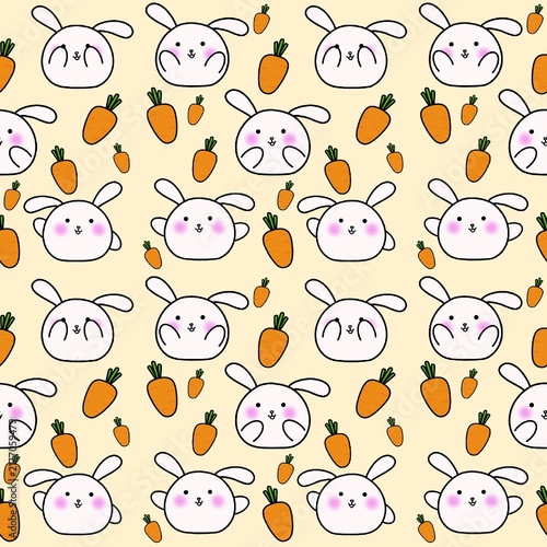 Pattern cute bunny  and carrot with soft yellow