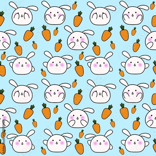 Pattern cute bunny and carrot with blue background 