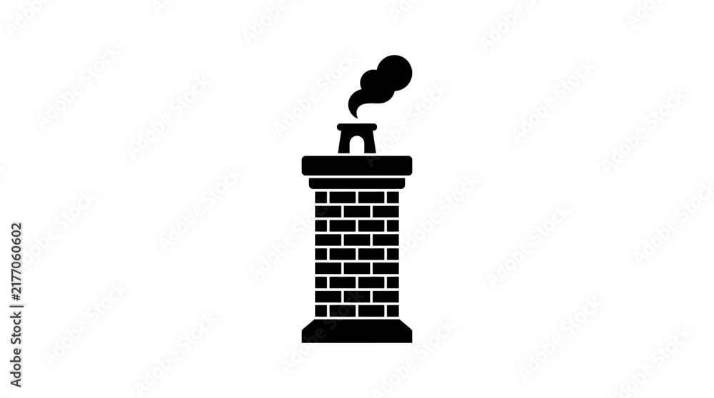 Obraz premium Brick chimney with smoke plume appears as a dark silhouette