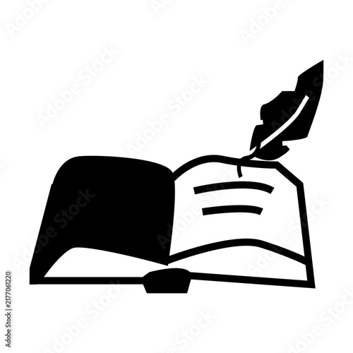 illustration of a book with feather representative education or nostalgic moment write with feather.