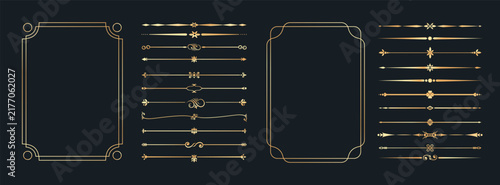 Vintage Border Elements Set. Classical Decorative Lines. Borders, Frames, Dividers, Wedding Greeting, Invitation Card. Ornamental Borders, Flourish Corners, Royal Ornament Swirls, Old Page Dividers.