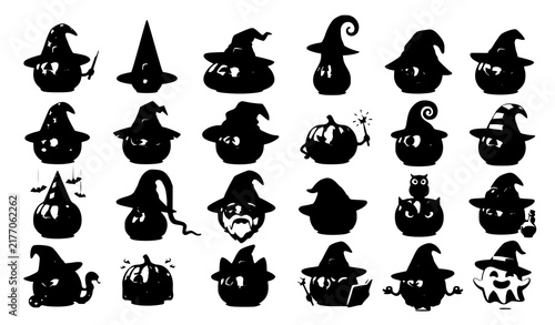 Spooky Halloween Pumpkin Wizard Hat Characters Cute Creepy 3D Vector Collection