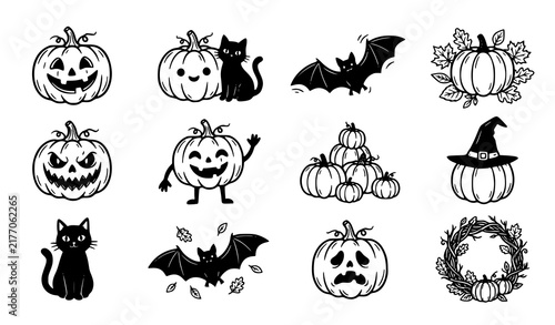 Spooky Halloween Pumpkin Wizard Hat Characters Cute Creepy 3D Vector Collection