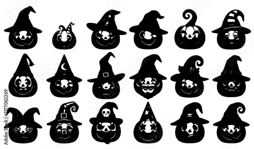 Spooky Halloween Pumpkin Wizard Hat Characters Cute Creepy 3D Vector Collection