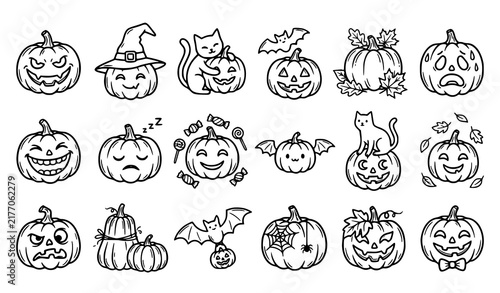 Spooky Halloween Pumpkin Wizard Hat Characters Cute Creepy 3D Vector Collection