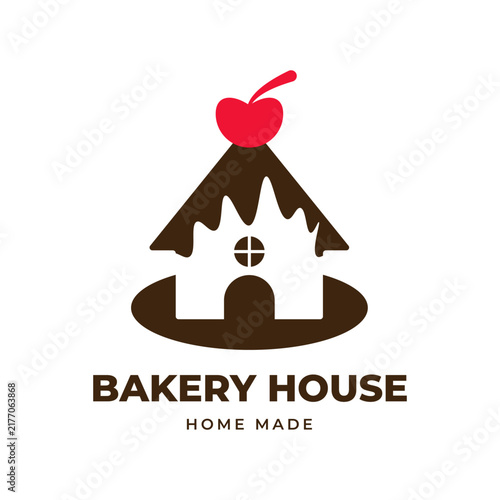 Bakery House Logo with Chocolate Roof and Cherry