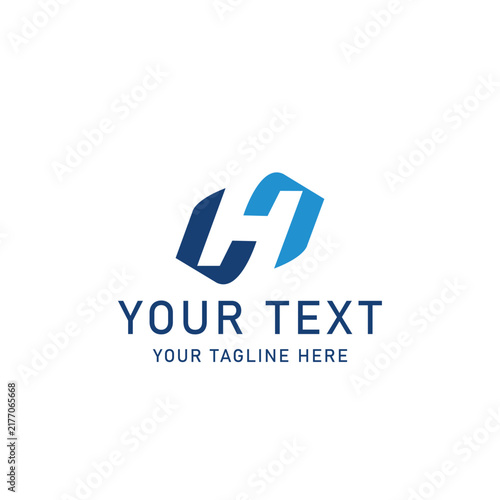 Abstract blue letter H logo template. Modern geometric company emblem design. Corporate identity with tagline placeholder on white background.