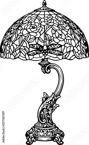 Tiffany style table lamp vector art