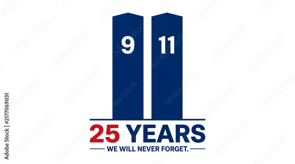 Obraz premium A commemorative graphic design featuring the twin towers silhouette representing the september eleventh attacks with twenty five years of remembrance text on a