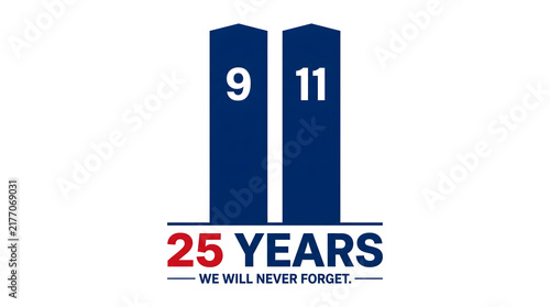 A commemorative graphic design featuring the twin towers silhouette representing the september eleventh attacks with twenty five years of remembrance text on a