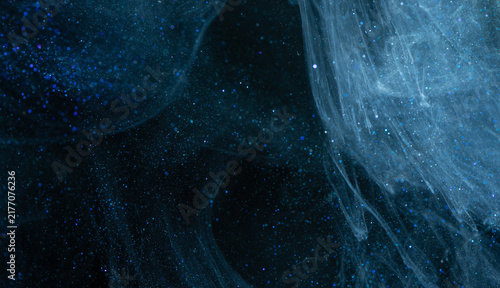Deep blue particle cloud with drifting translucent smoke and sparkling bokeh, with blue, particle, smoke, bokeh detail