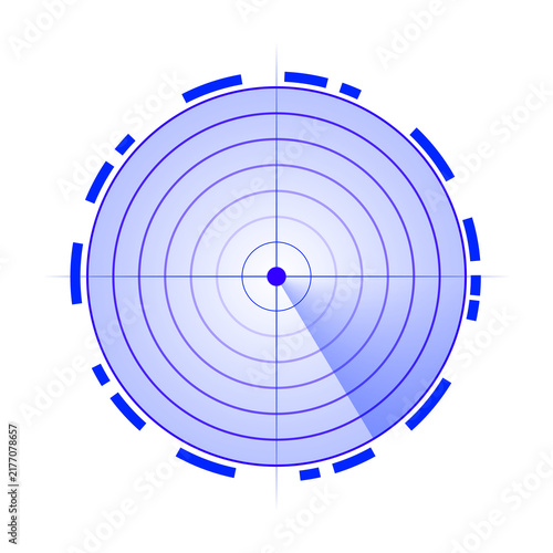 Bild auf Leinwand Blue radar target detection screen, futuristic HUD interface with circular scanning grid, glowing signals and digital scanner elements