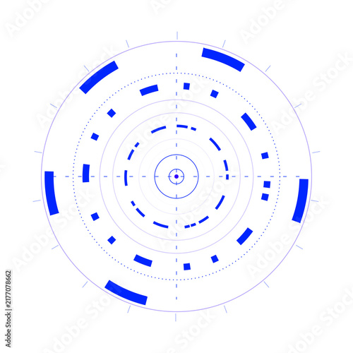 Bild auf Leinwand Blue circular sonar scanner, futuristic radar HUD with glowing sweep effect, target detection points and digital grid interface