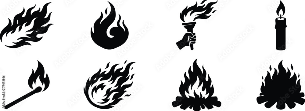 Obraz premium fire flame silhouette vector set collection design icon