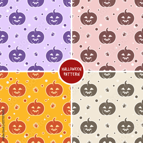 Halloween Pumpkin Seamless Pattern Bundle - 4 Color Variations Spooky Background Set