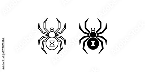 Fotografía Set of two black spider icons featuring widow spider silhouette and line art style for pest control and biology