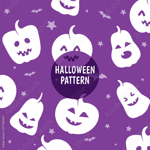 Spooky Pumpkin Bat Stars Seamless Vector Pattern - Halloween Purple Background