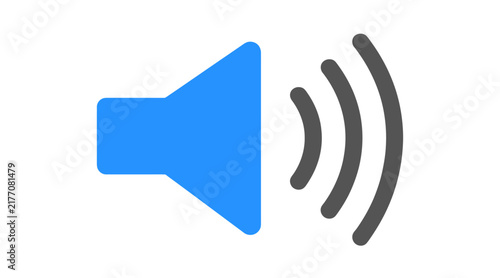 Blue speaker icon with sound waves graphic.
