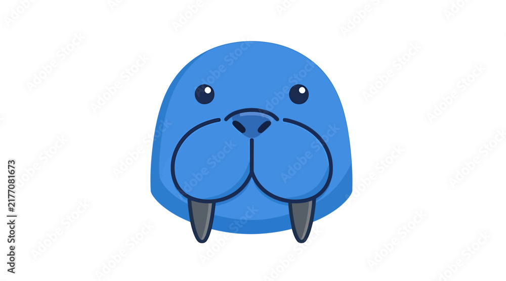 Fototapeta premium Cute Blue Walrus Face Cartoon Illustration.