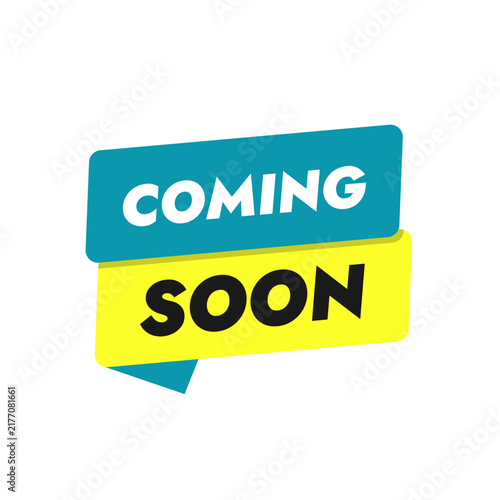 Simple yellow and turquoise Coming Soon banner with minimalist geometric shapes