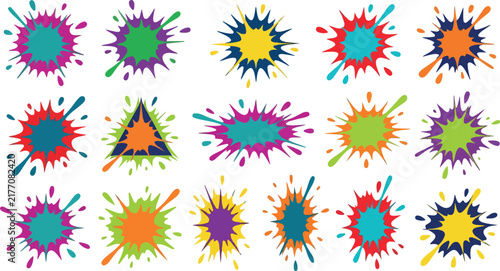 Abstract Paint Splatter And Comic Splash Vector Set Isolated On White Background