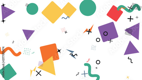 Vibrant memphis geometric design in orange green and purple for creative branding backdrop