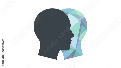 Double Head Silhouette with Geometric Polygon Pattern Mind Concept