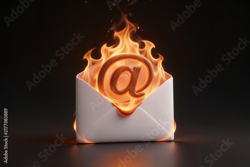Email Icon Inside Open Envelope Engulfed in Intense Flames