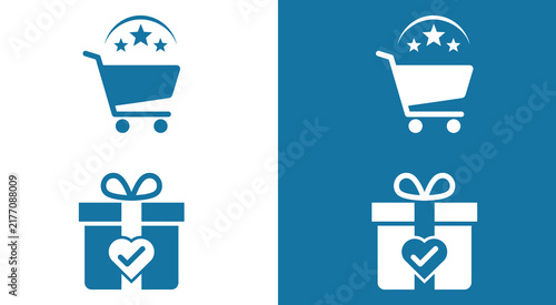 E-commerce customer rating shopping cart and verified gift reward icon set
