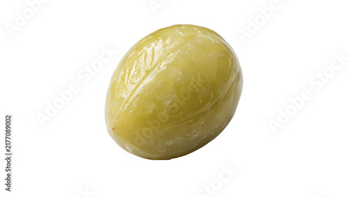 Canvastavla Single pickled green olive whole savory snack isolated on transparent background for Mediterranean restaurant appetizer menus
