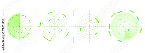 Fotografía Futuristic green sonar display featuring circular scanning sectors, glowing targets and technical navigation marks