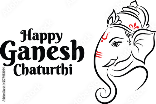 Minimalist black and white line art illustration of Lord Ganesha for Happy Ganesh Chaturthi greetings
