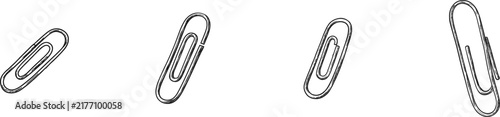 A minimalist black-and-white hand-drawn doodle vector illustration of a single paper clip icon, isolated against a pure white background