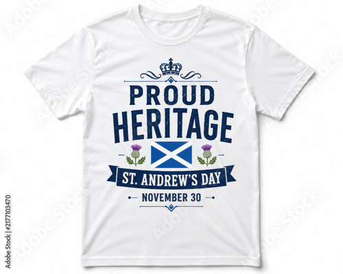 White t-shirt with proud heritage scotland flag design print on front