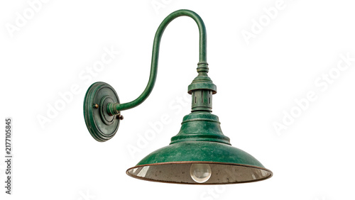 Foto Vintage green metallic wall lamp sconce fixture isolated on transparent background for classic home exterior porch decoration