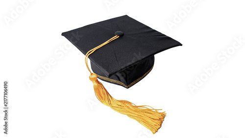 Fotografía Black graduation mortarboard cap with golden tassel isolated on transparent background for university high school success celebrations