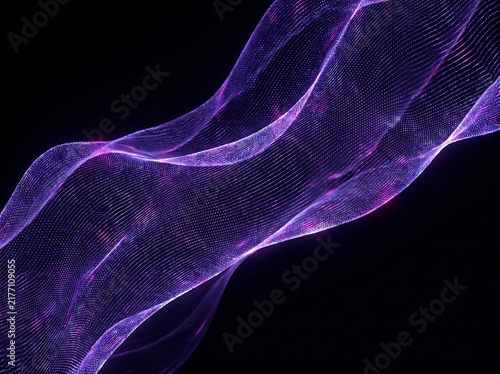 Glowing purple digital wave particle mesh abstract technology background